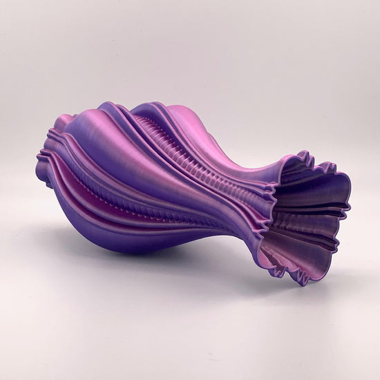 Resplendence Vase 3D printed in pink and purple glossy filament